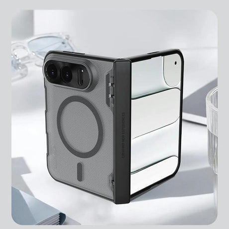 Husa de protectie Nillkin Super Frosted Shield Fold Magnetic compatibil cu iPhone Duo, Negru Transparent