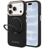 Husa de protectie Guess Grained Leather Ring Stand 360 compatibil cu iPhone 18 Pro / iPhone 17 Pro, Negru