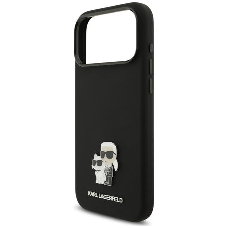 Husa de protectie Karl Lagerfeld Silicone Karl & Choupette Metal Pin compatibil cu iPhone 17 Pro Max / iPhone 18 Pro Max, Negru