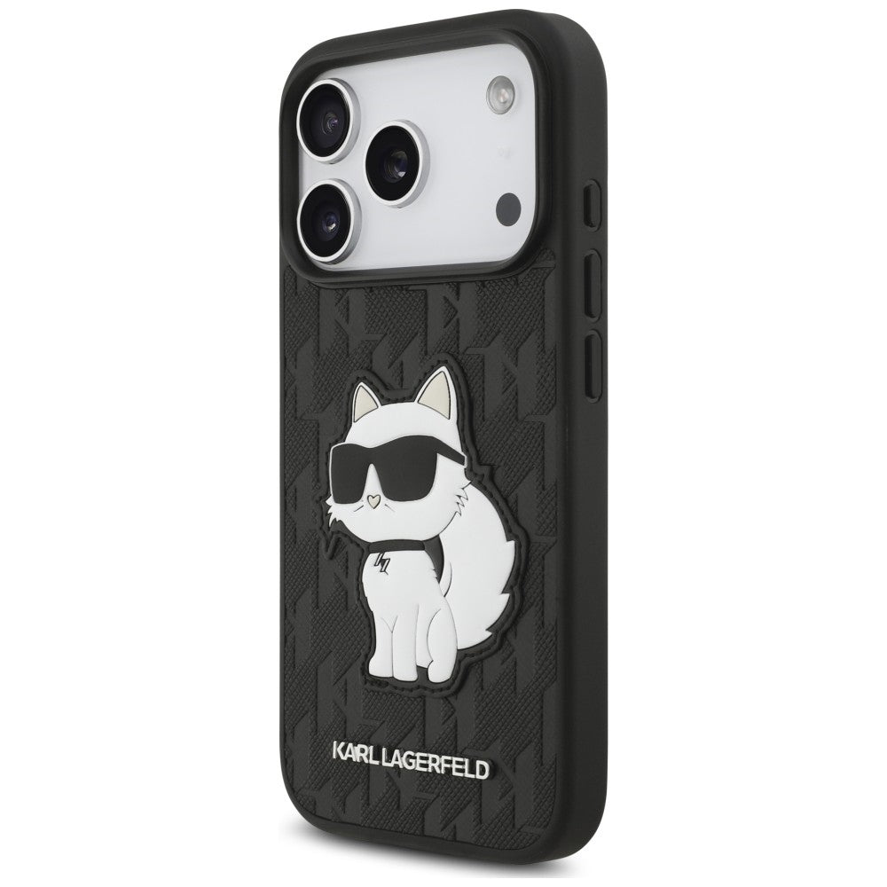 Husa de protectie Karl Lagerfeld Saffiano Mono Patch compatibil cu iPhone 17 Pro / iPhone 18 Pro, Negru
