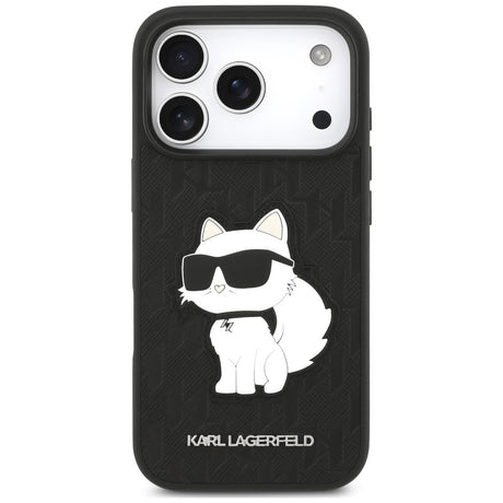 Husa de protectie Karl Lagerfeld Saffiano Mono Patch compatibil cu iPhone 17 Pro / iPhone 18 Pro, Negru