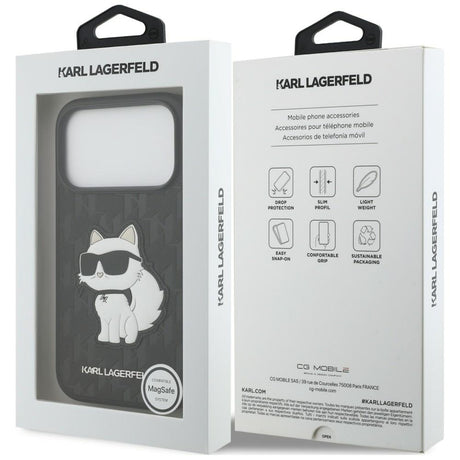 Husa de protectie Karl Lagerfeld Saffiano Mono Patch compatibil cu iPhone 17 Pro / iPhone 18 Pro, Negru