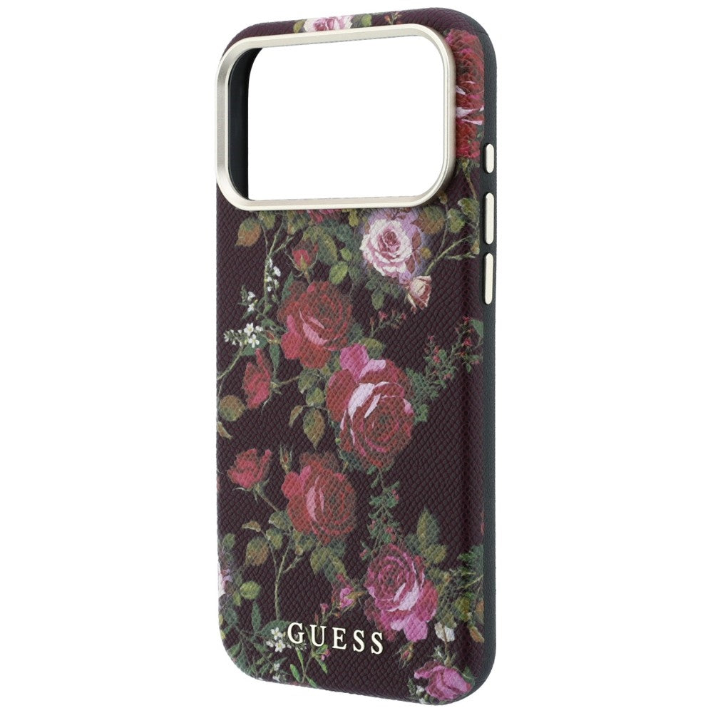 Husa de protectie Guess Blossom Roses Print compatibil cu iPhone 18 Pro / iPhone 17 Pro, Bordo
