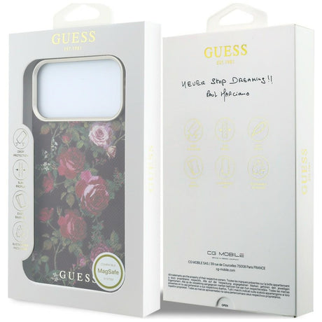 Husa de protectie Guess Blossom Roses Print compatibil cu iPhone 18 Pro / iPhone 17 Pro, Bordo