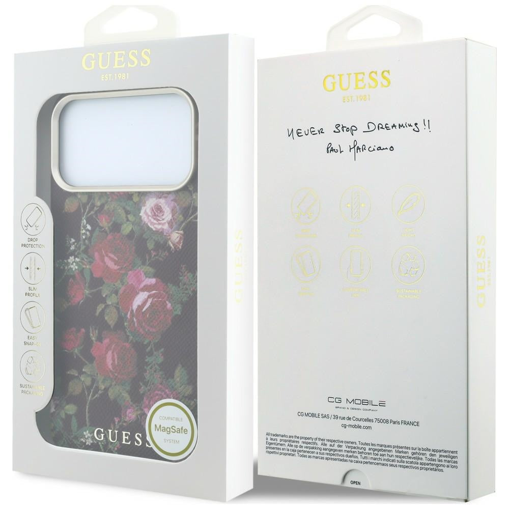 Husa de protectie Guess Blossom Roses Print compatibil cu iPhone 18 Pro Max / iPhone 17 Pro Max, Bordo