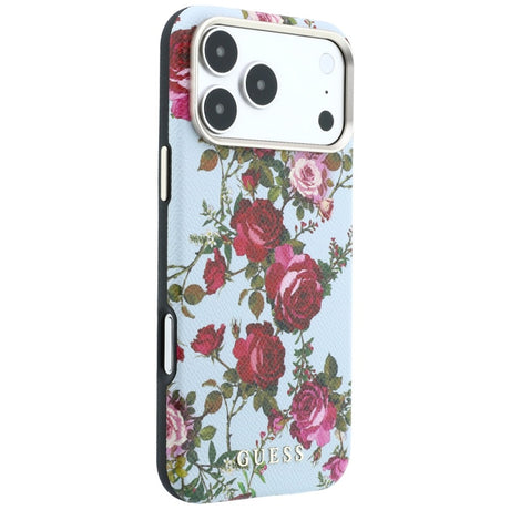 Husa de protectie Guess Blossom Roses Print compatibil cu iPhone 18 Pro / iPhone 17 Pro, Albastru