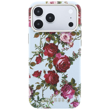 Husa de protectie Guess Blossom Roses Print compatibil cu iPhone 18 Pro / iPhone 17 Pro, Albastru