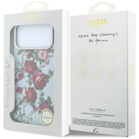 Husa de protectie Guess Blossom Roses Print compatibil cu iPhone 18 Pro / iPhone 17 Pro, Albastru