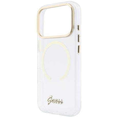 Husa de protectie Guess IML Script Metal MagSafe compatibil cu iPhone 18 Pro / iPhone 17 Pro, Transparent