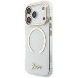 Husa de protectie Guess IML Script Metal MagSafe compatibil cu iPhone 18 Pro / iPhone 17 Pro, Transparent
