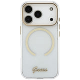 Husa de protectie Guess IML Script Metal MagSafe compatibil cu iPhone 18 Pro / iPhone 17 Pro, Transparent