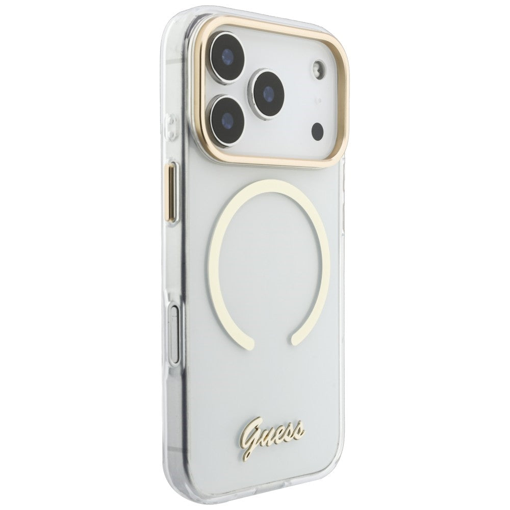 Husa de protectie Guess IML Script Metal MagSafe compatibil cu iPhone 18 Pro Max / iPhone 17 Pro Max, Transparent