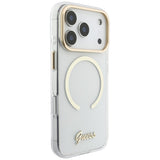 Husa de protectie Guess IML Script Metal MagSafe compatibil cu iPhone 18 Pro Max / iPhone 17 Pro Max, Transparent
