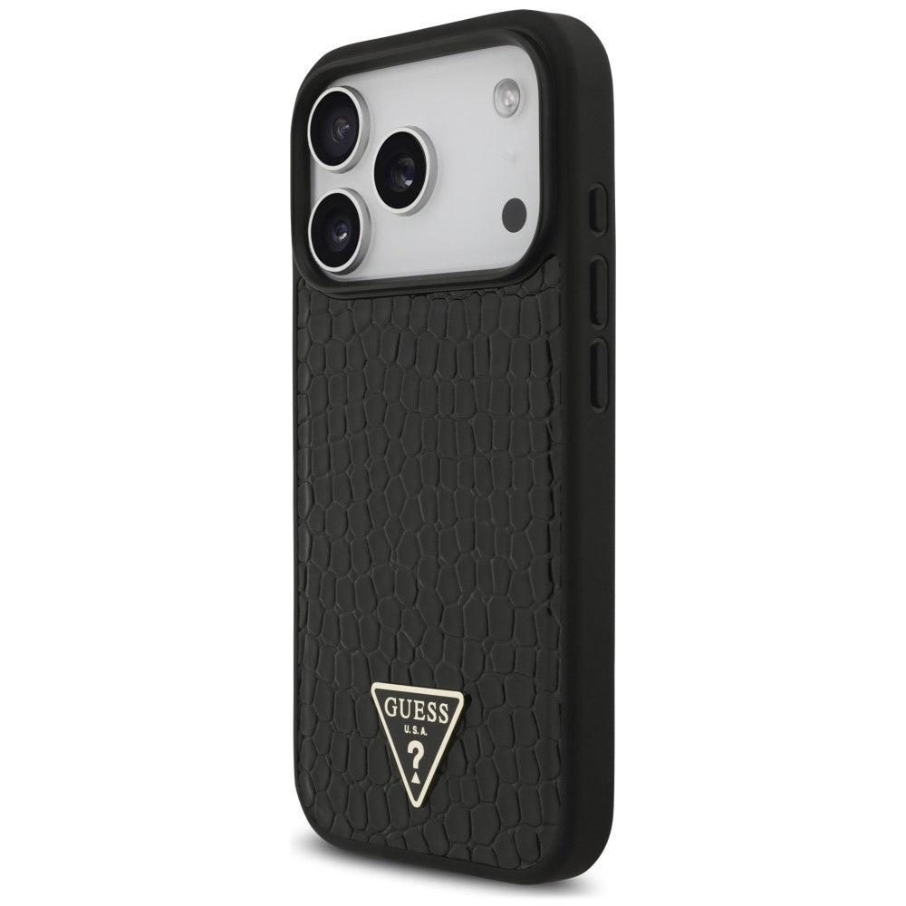 Husa de protectie Guess Croco Triangle Logo compatibil cu iPhone 18 Pro / iPhone 17 Pro, Negru