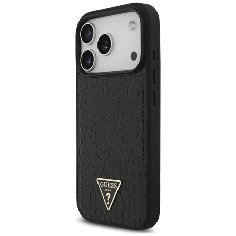 Husa de protectie Guess Croco Triangle Logo compatibil cu iPhone 18 Pro / iPhone 17 Pro, Negru