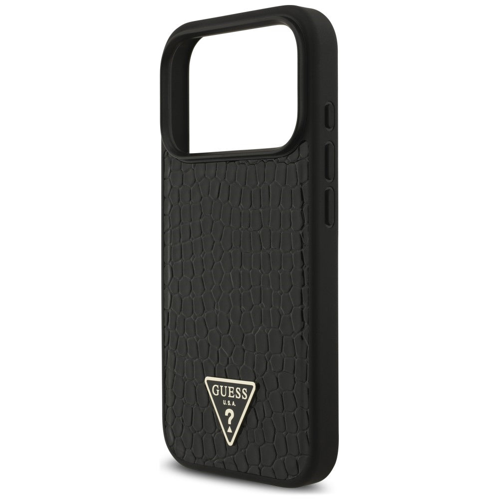 Husa de protectie Guess Croco Triangle Logo compatibil cu iPhone 18 Pro / iPhone 17 Pro, Negru