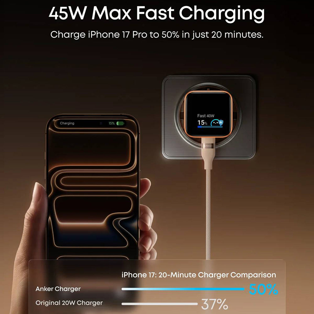 Incarcator Anker (A121DG31), Type-C, 45W GaN, Fast Charge, Albastru