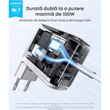 Incarcator Anker (B121BG41), 2x USB-C + USB, 100W, Fast Charge, Argintiu