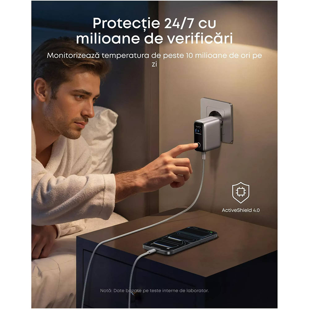 Incarcator Anker (B121BG41), 2x USB-C + USB, 100W, Fast Charge, Argintiu