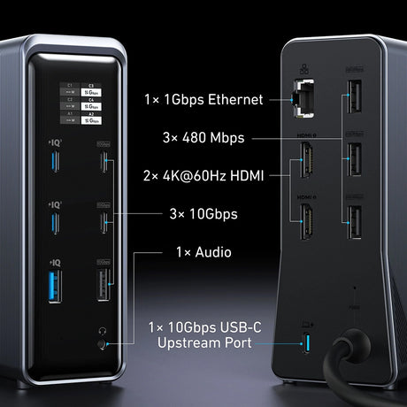 Hub Anker Prime 737 (A83B63A1), 14in1 160W, Dual Display 4K, Negru
