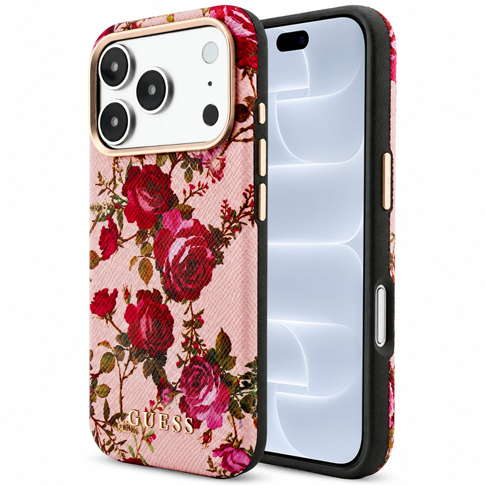Husa de protectie Guess Blossom Roses Print compatibil cu iPhone 18 Pro / iPhone 17 Pro, Roz