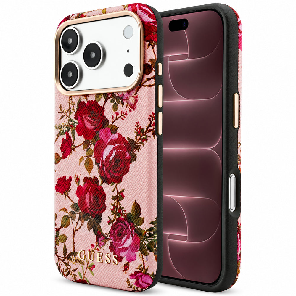 Husa de protectie Guess Blossom Roses Print compatibil cu iPhone 17 Pro Max / iPhone 18 Pro Max, Roz