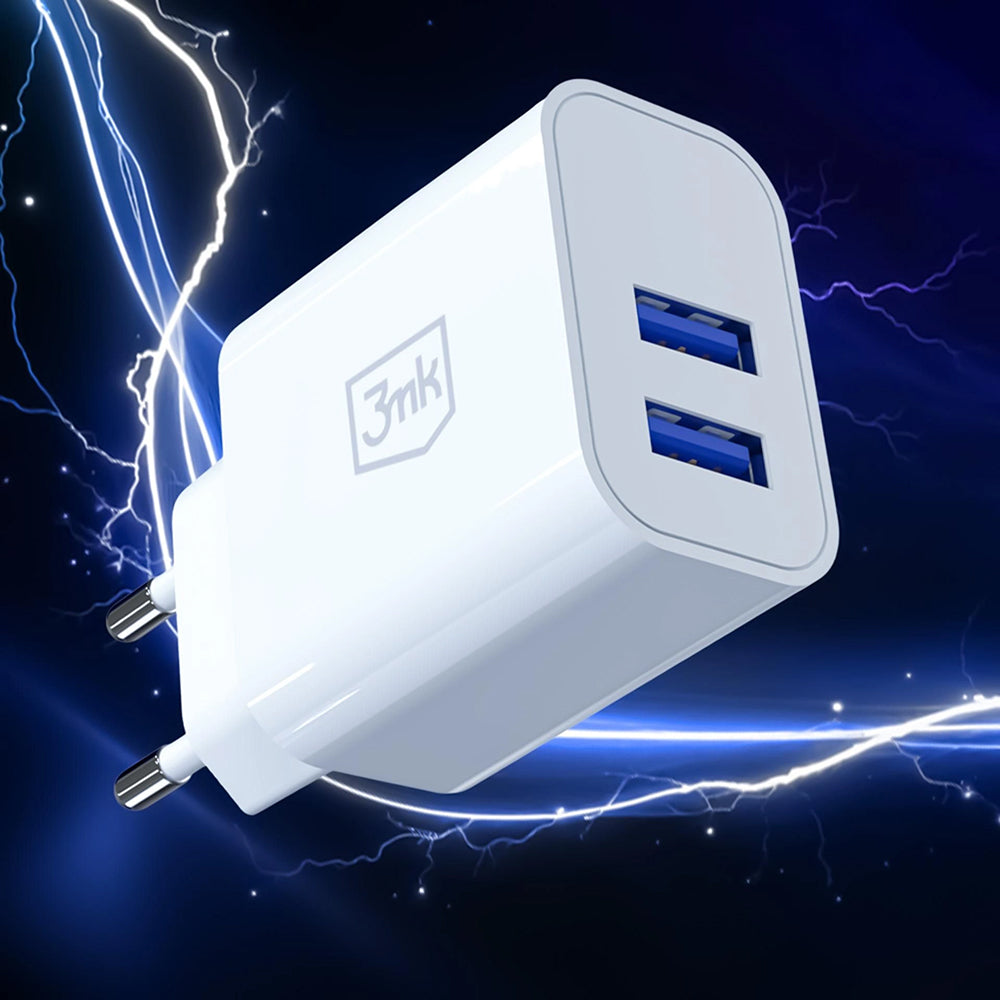 Încărcător de priză 3mk FlowPower alb, cu 2x USB