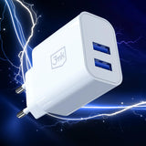 Încărcător de priză 3mk FlowPower alb, cu 2x USB