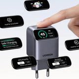 Incarcator Ugreen (25419B), USB-C, 45W, GaN, Afisaj Inteligent, Gri