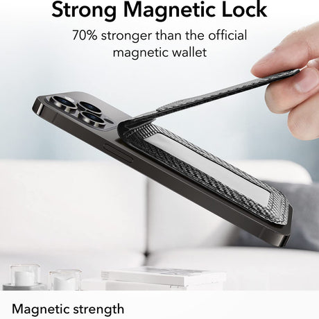 Suport ESR MagSafe HaloLock, Vegan Leather Wallet Stand, Carbon Fiber
