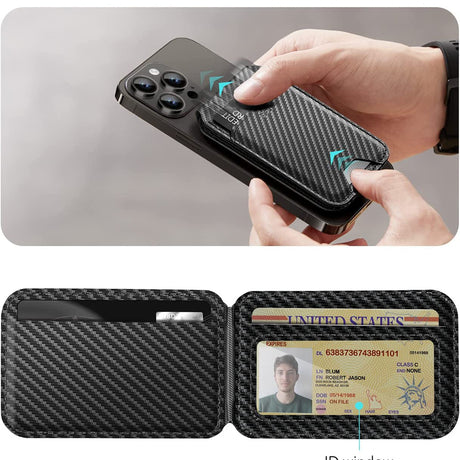 Suport ESR MagSafe HaloLock, Vegan Leather Wallet Stand, Carbon Fiber