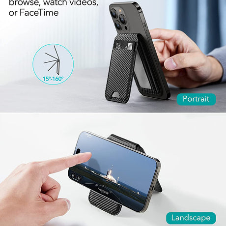 Suport ESR MagSafe HaloLock, Vegan Leather Wallet Stand, Carbon Fiber