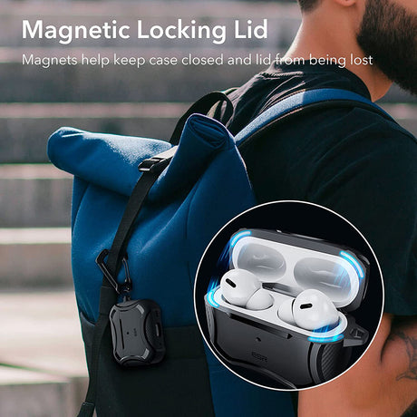 Casti ESR Cyber Armor Tough Case HaloLock, Apple AirPods Pro 1 / 2, Negru