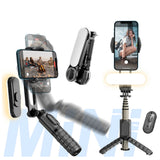 Suport Techsuit Gimbal Mini Selfie Stick (Q09), Stabilizer Tripod with LED Light and Bluetooth Remote Control, 70cm, Negru