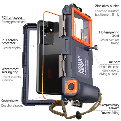 ShellBox Diving Waterproof Professional Case, for Phones with max. 6.8", IPX8, 15m Deep + 1h Underwater Time, Negru