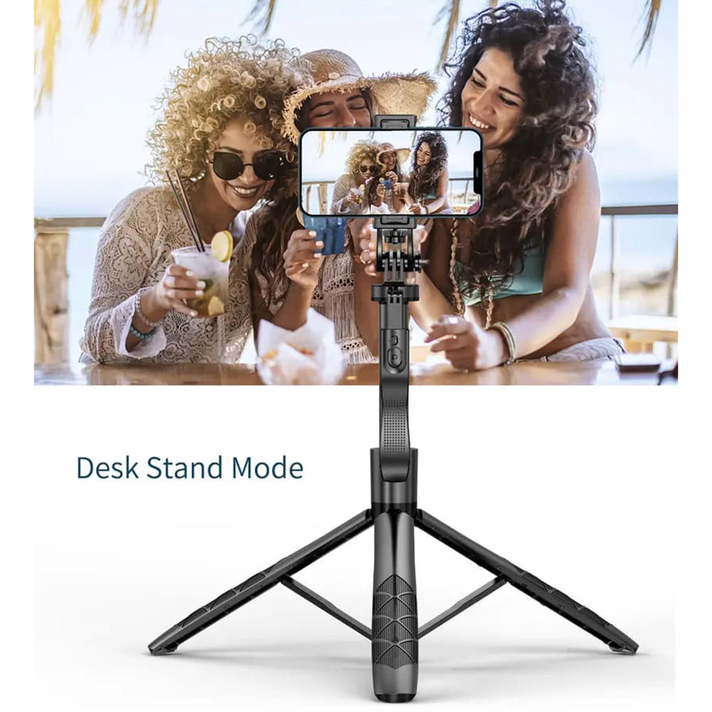 Suport Techsuit Selfie Stick (L16), Stable Tripod Mount, 1/4 Screw Interface, Wireless Remote, Balance Steady Shot, 157cm, Negru