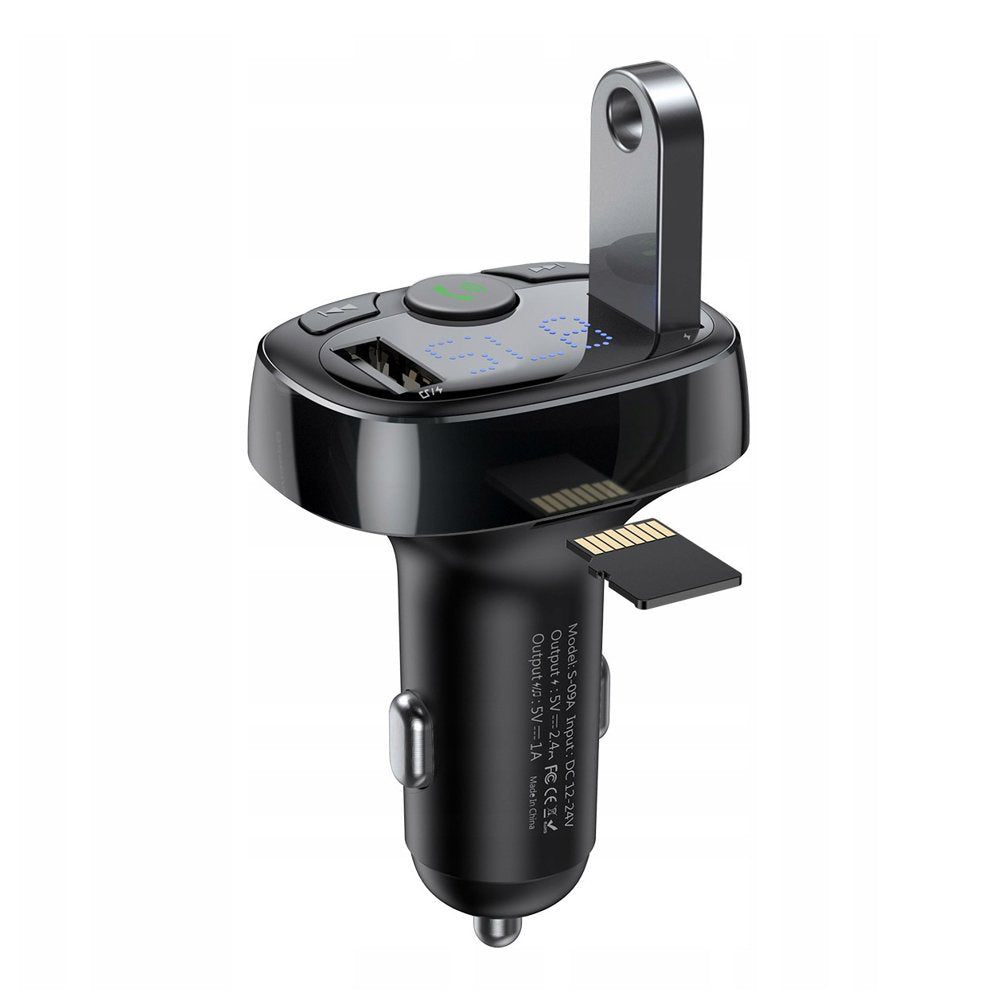Gadget Baseus FM Modulator and Car Charger S-09A (CCMT000001), T Typed, 2xUSB-A with LED Display, Negru