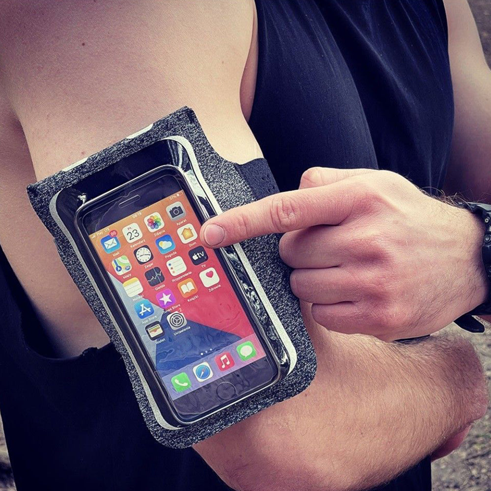 Techsuit Sports Armband (TH10), with Headphones Cable Clips, for Phones, max 7", Negru / Gray