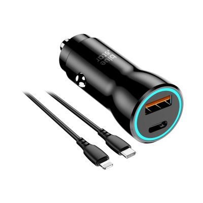 BLUE STAR încărcător auto 3A 25W Type C + USB A + cablu Type C la Lightning PD QC3.0 AFC PPS negru