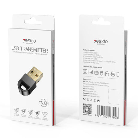 Adaptor Yesido USB Transmitter (YAU34), USB to Bluetooth, for Computer, Laptop, Negru