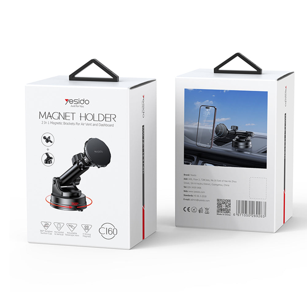 Suport Yesido (C160), for Dashboard, Air Vent, 360 Degree Multi-Angle Adjustment, Negru