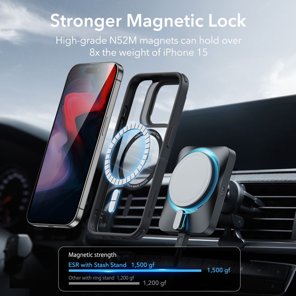 Husa de protectie ESR Classic Hybrid HaloLock Kickstand compatibil cu iPhone 15 Pro, Transparent Black