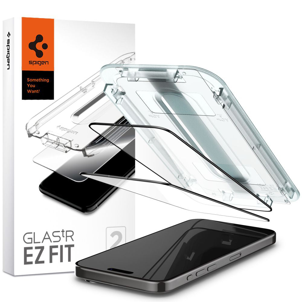 Folie de protectie Spigen (set de 2) Glas.tR EZ-FIT (AGL06873) compatibil cu iPhone 15 Pro Max, Negru