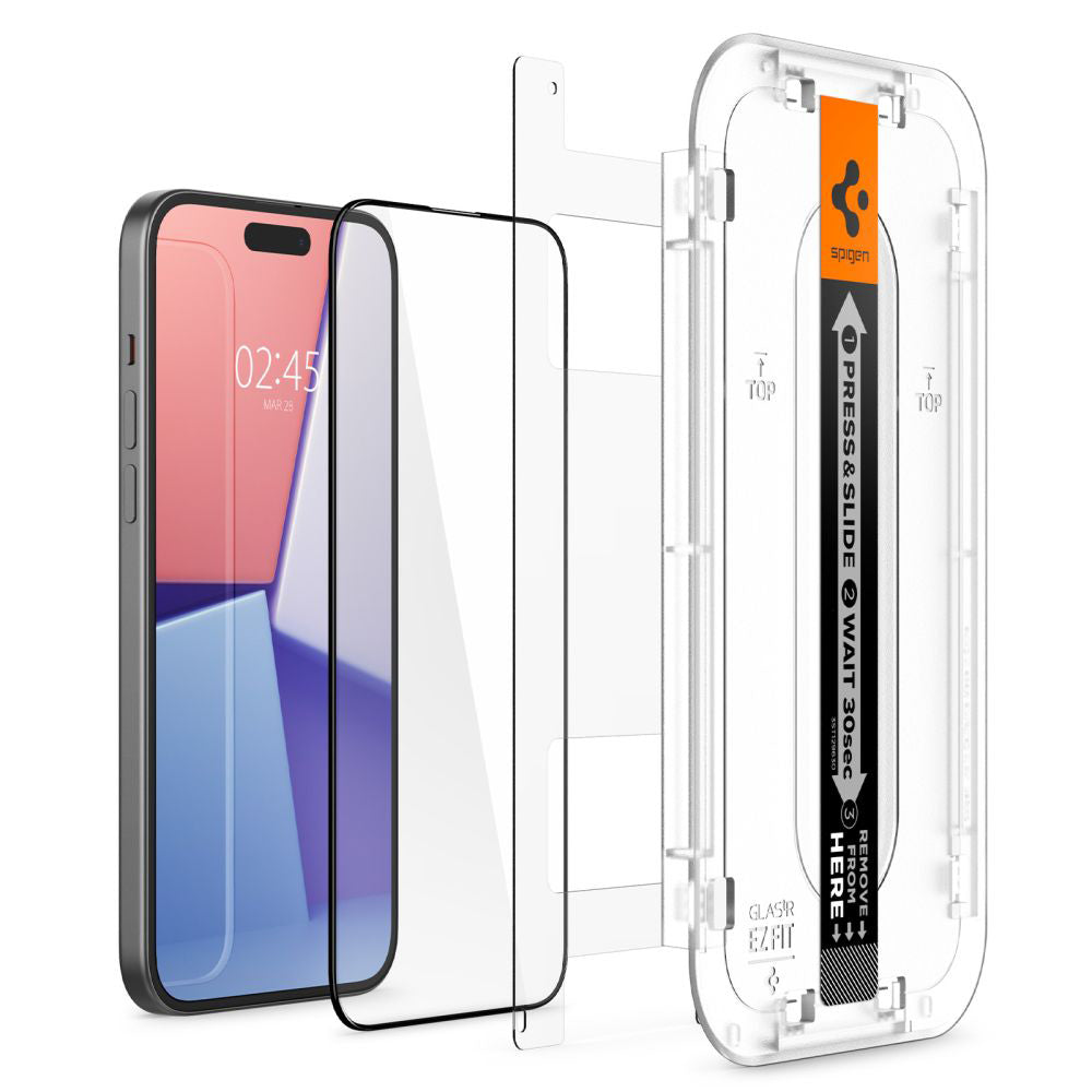 Folie de protectie Spigen Glas.tR EZ-FIT (AGL06908) compatibil cu iPhone 15, Negru