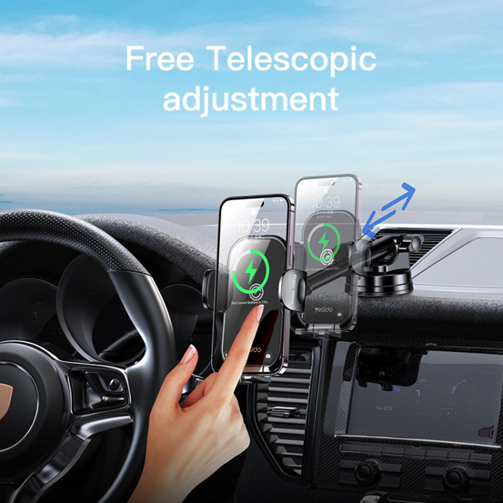 Suport Yesido with Wireless Charging (C197), for Windshield and Dashboard, 15W, Negru