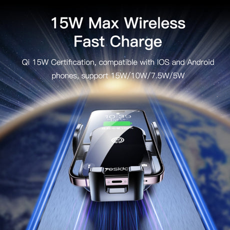 Suport Yesido with Wireless Charging (C197), for Windshield and Dashboard, 15W, Negru