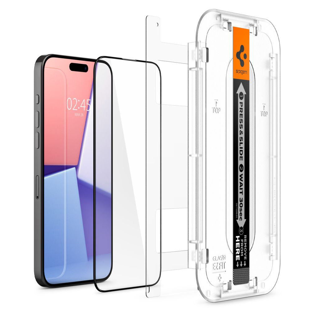 Folie de protectie Spigen (set de 2) Glas.tR EZ-FIT (AGL06873) compatibil cu iPhone 15 Pro Max, Negru