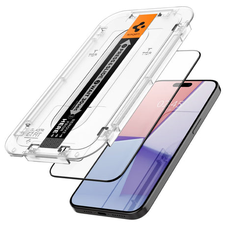 Folie de protectie Spigen (set de 2) Glas.tR EZ-FIT (AGL06893) compatibil cu iPhone 15 Pro, Negru