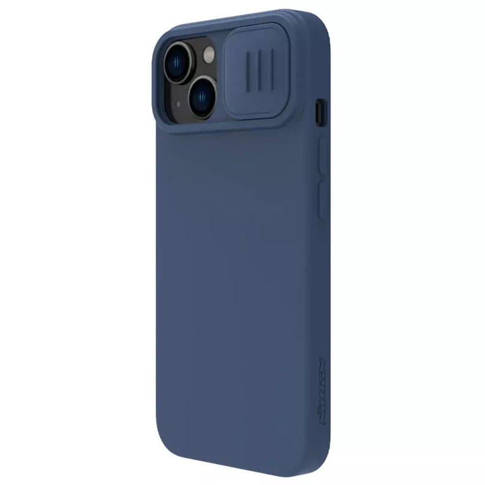 Husa de protectie Nillkin CamShield Silky MagSafe Silicone compatibil cu iPhone 15 Plus, Albastru Inchis