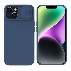 Husa de protectie Nillkin CamShield Silky MagSafe Silicone compatibil cu iPhone 15 Plus, Albastru Inchis